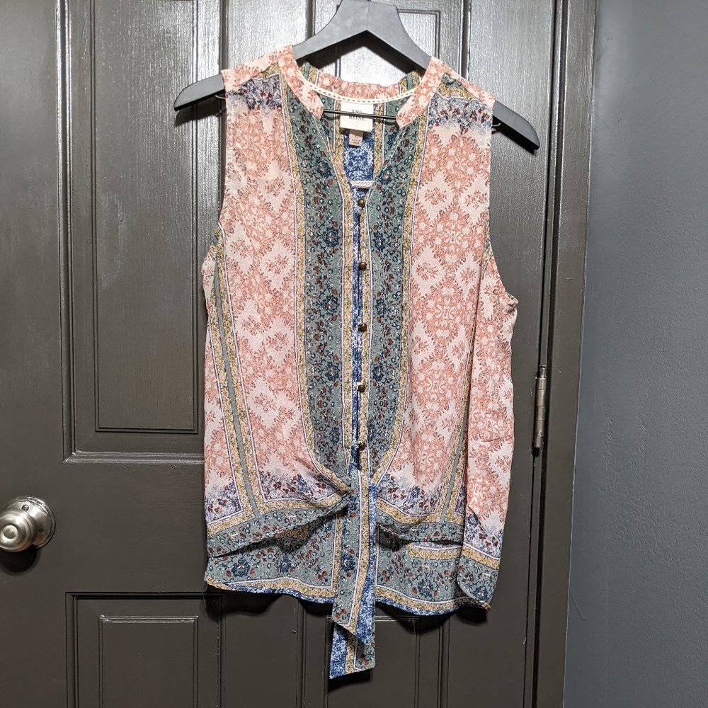 Knox Rose Sheer Multi-Colored Boho Sleeveless Top
